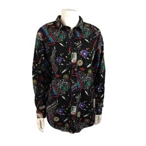 Vintage 90s Western Novelty Print Shirt Open Back Flap Panhandle Slim USA M -